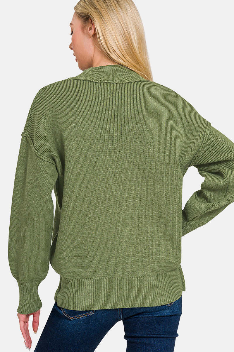 Wide Neckband Drop Shoulder Sweater / BLACK