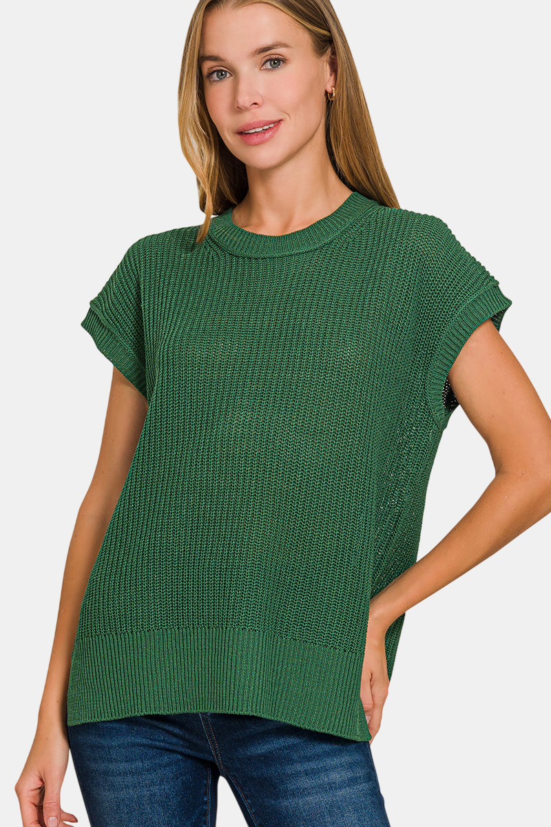 Oversized Crew Neck Sweater Vest / DK GREEN