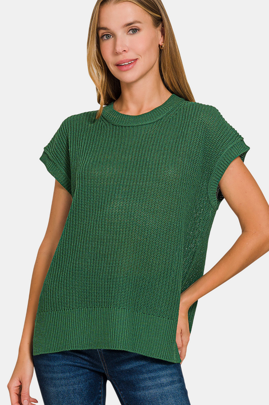 Oversized Crew Neck Sweater Vest / DK GREEN