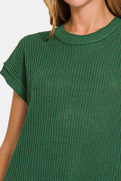 Oversized Crew Neck Sweater Vest / DK GREEN