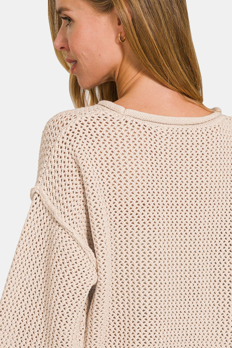 Textured Knit Drop Shoulder Sweater / BLACK