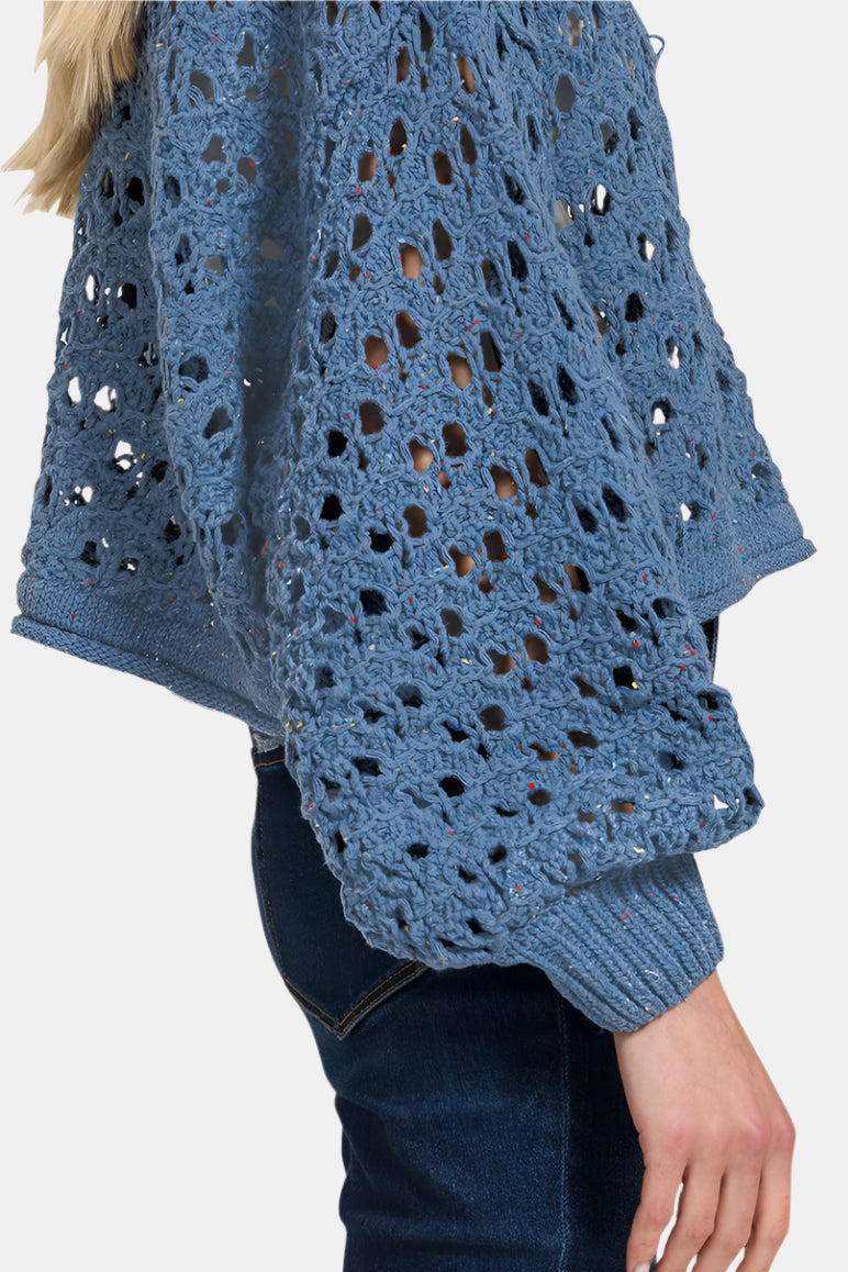 Cropped Crochet Knit Sweater / LT MOCHA