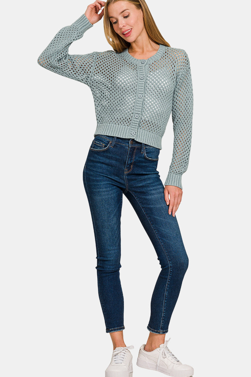 Crochet Cardigan Sweater / OCEAN BLUE