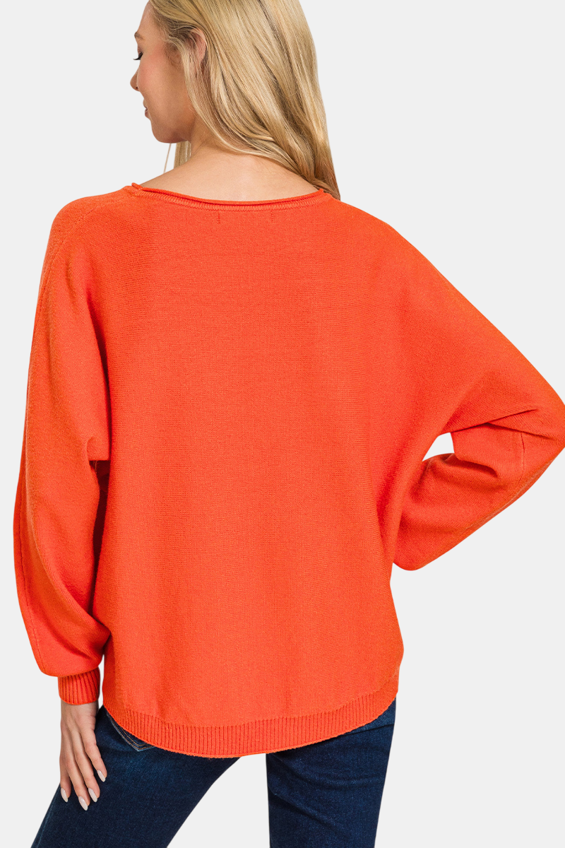Viscose Front Seam Round-Neck Sweater / H RED