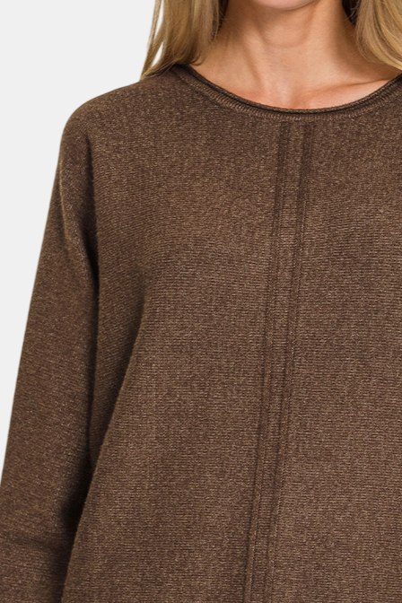 Viscose Front Seam Round-Neck Sweater / H BROWN
