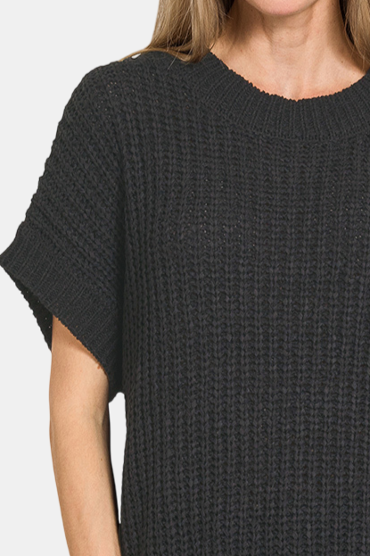 Short Sleeve Round Neck Sweater / BLACK