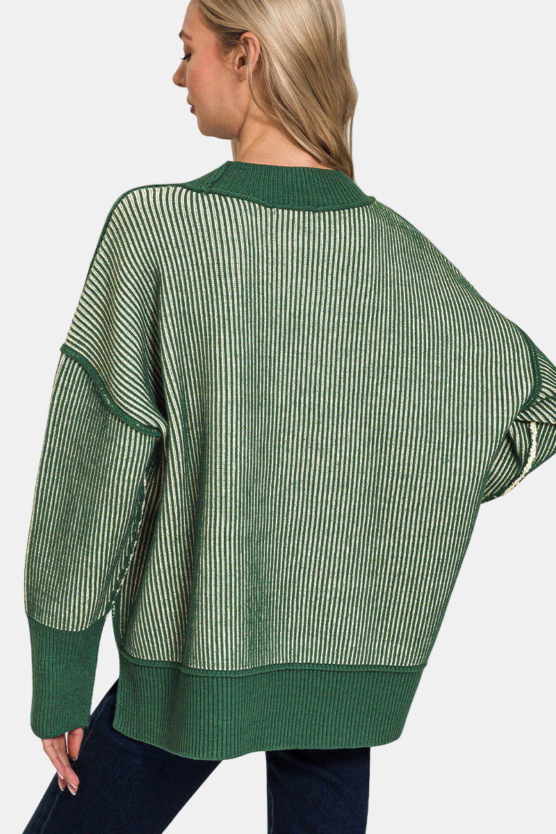Exposed Seam Two Tone Sweater / DEEP CAMEL