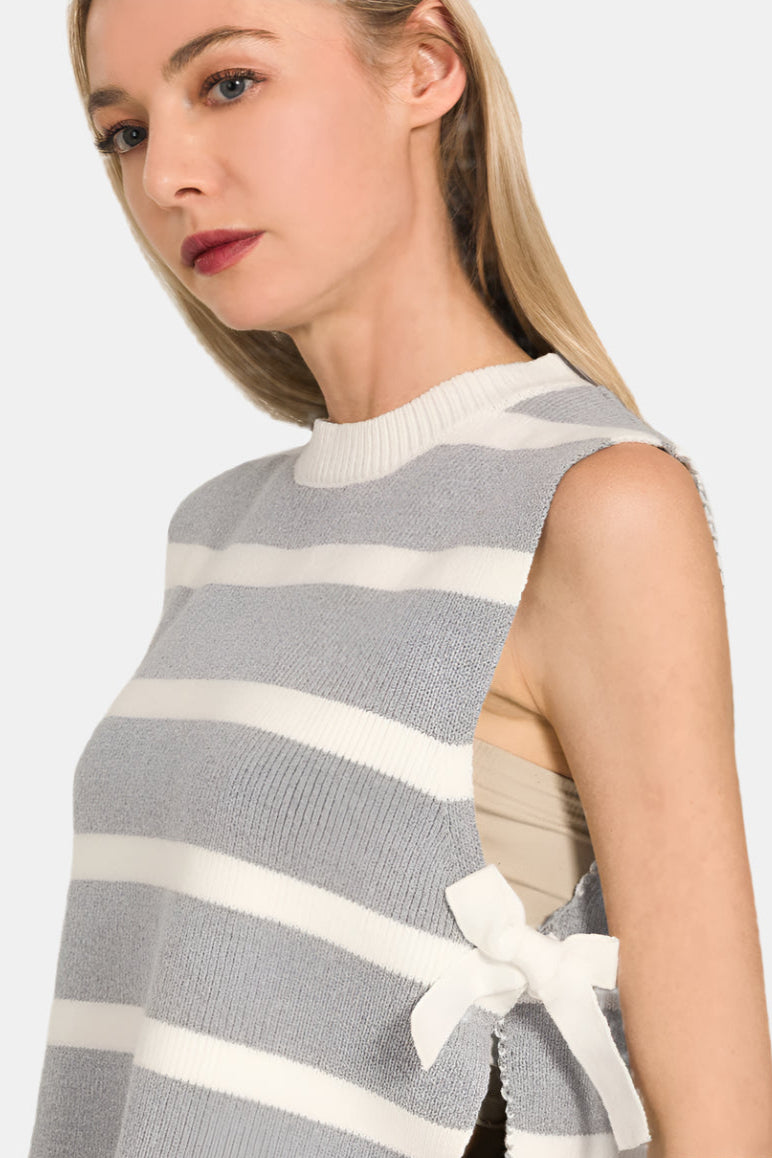 Side Tie Stripe Sweater Vest / RUBY