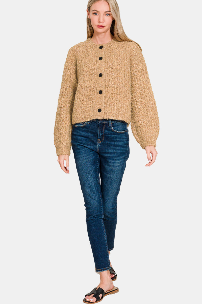 5 Button Wool Cardigan Sweater / BLACK