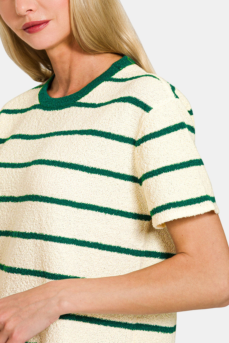 Striped Short Sleeve Sweater Tee / MINT