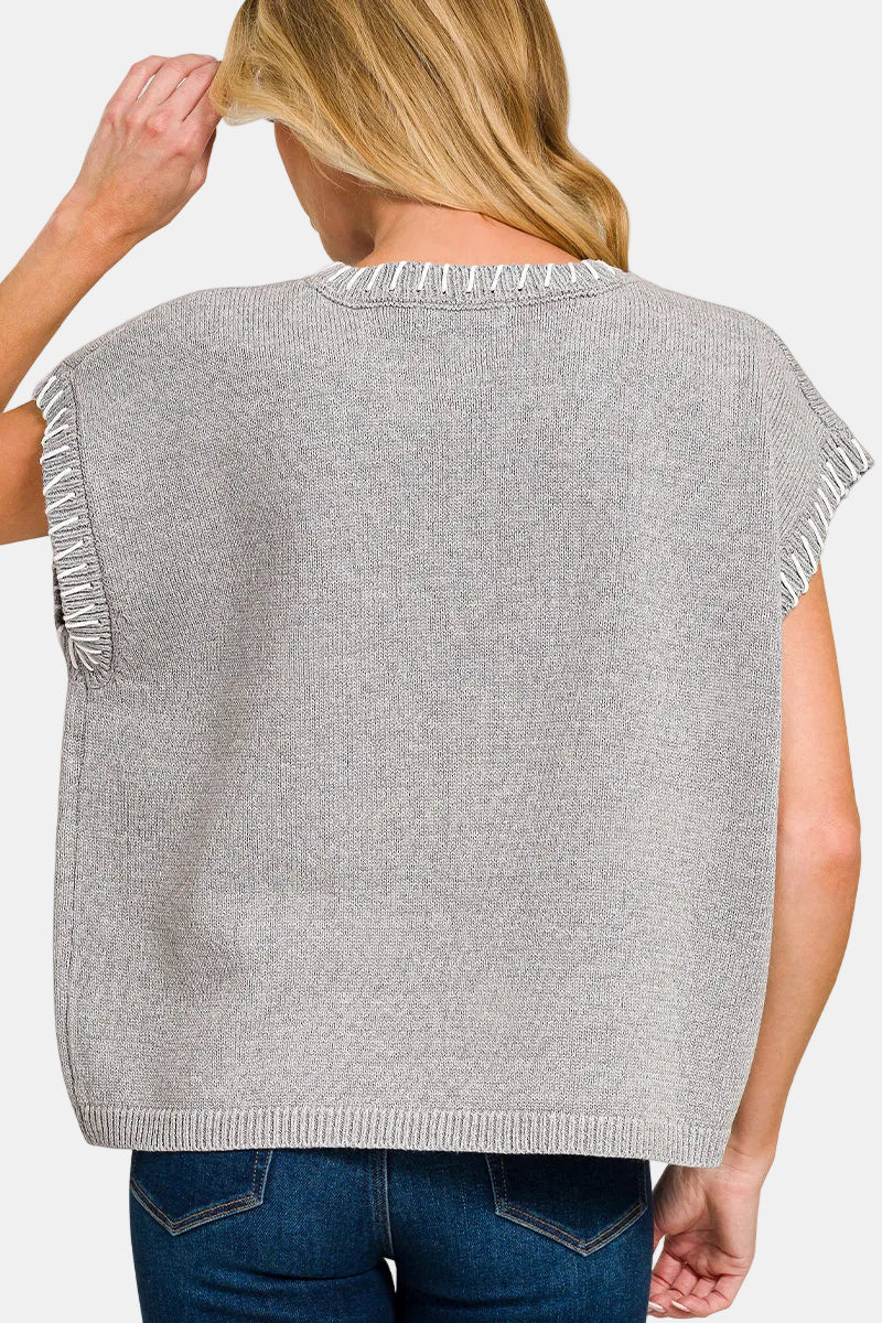 Stitch Detailed Oversize Sweater Vest / HUNTER GREEN
