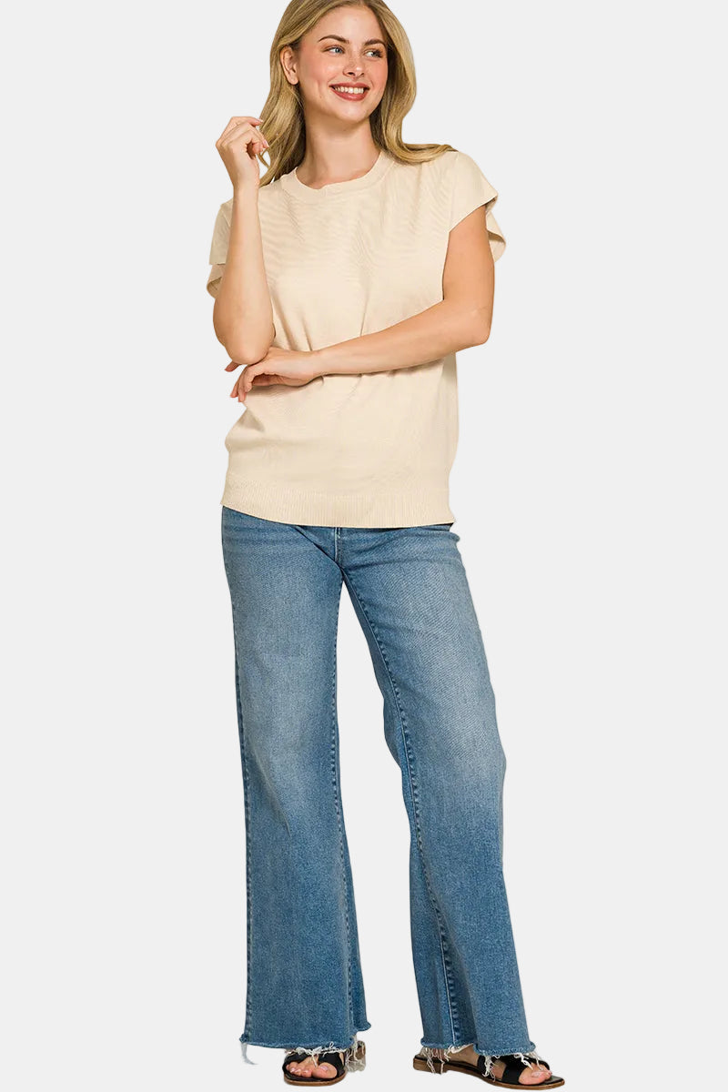 Viscose Short Sleeve Sweater / BROWN