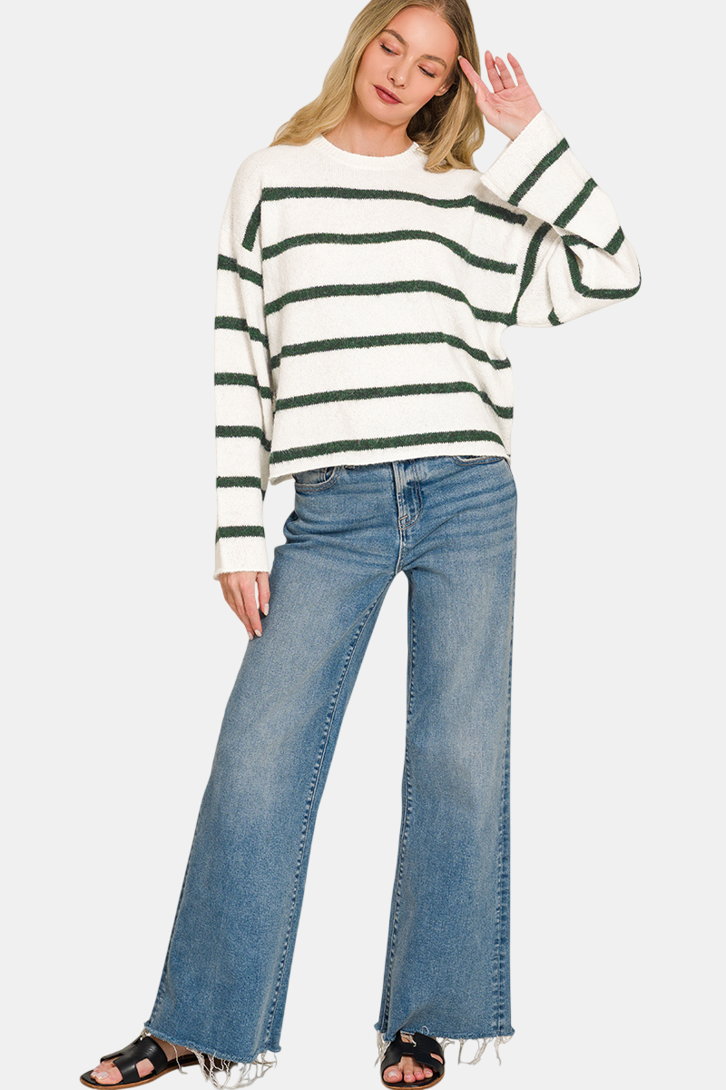 Wool Blend Striped Sweater / BURGUNDY