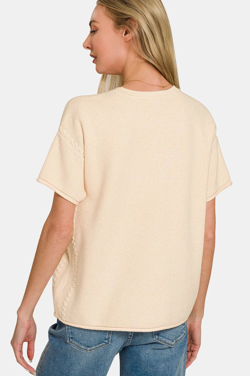 Viscose Round-Neck Short Sleeve Sweater / BLACK