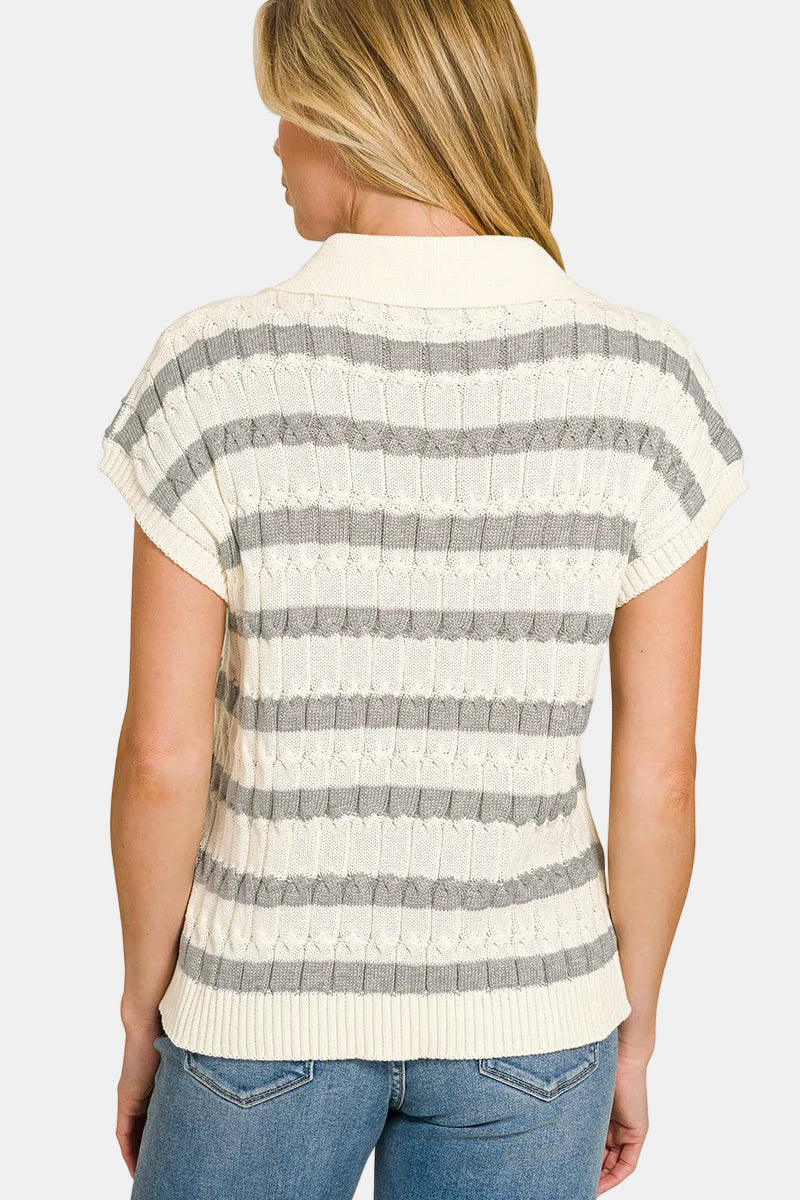 Textured Stripe Collared Sweater Vest / H BROWN