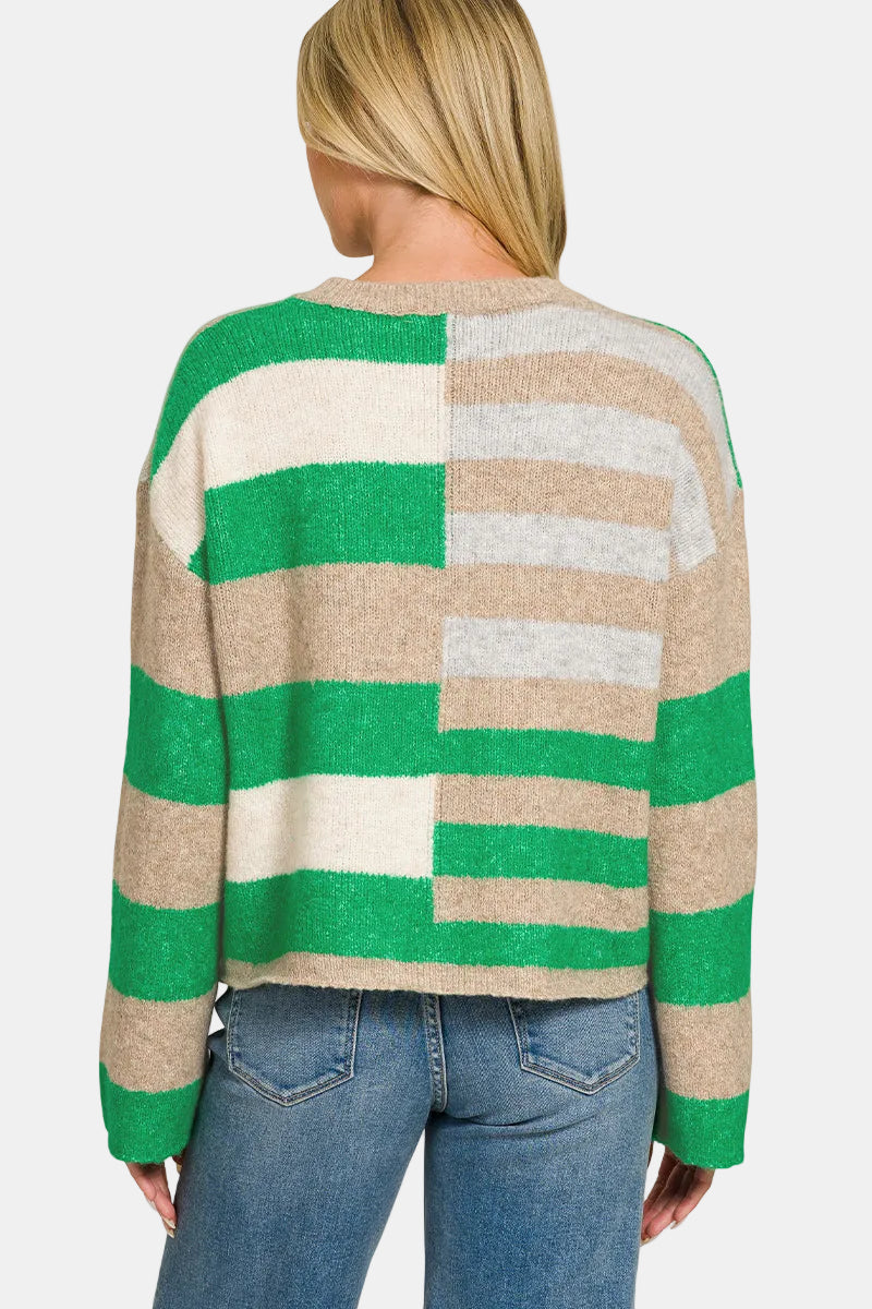 Lightweight Wool Blend Color Block Sweater / SKY BLUE