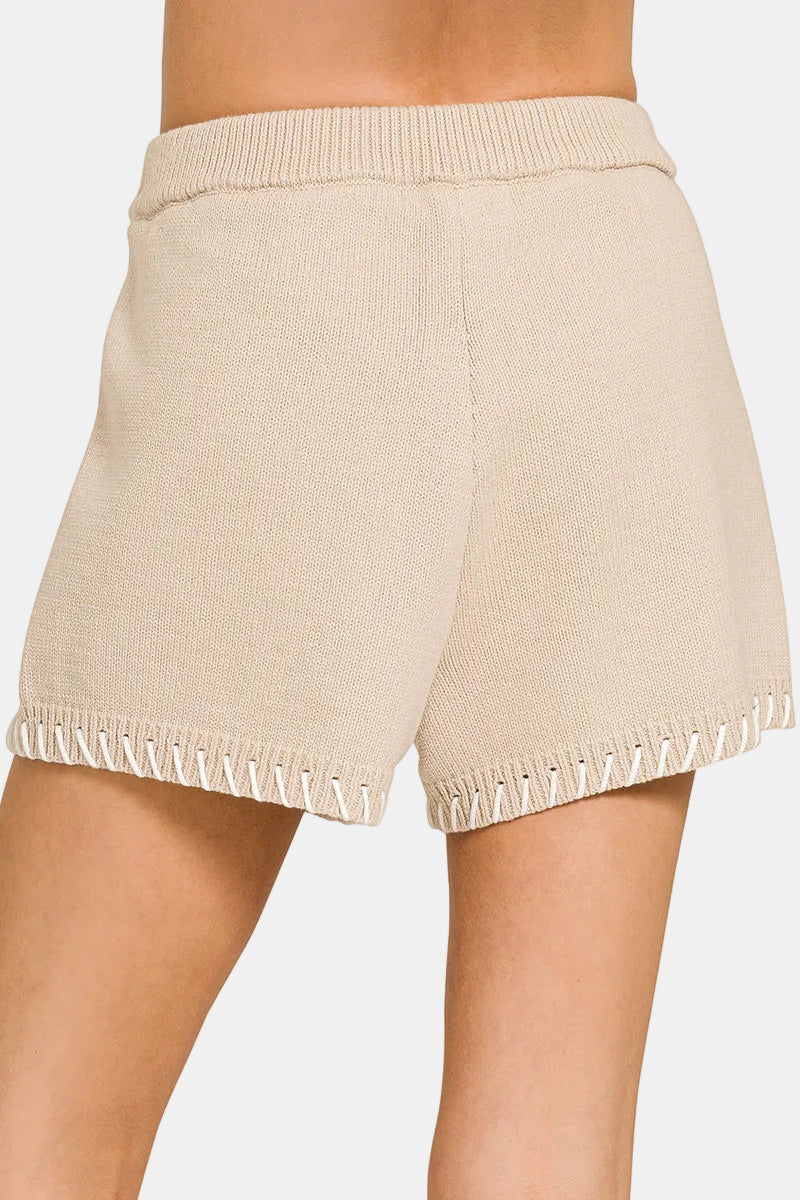 Stitch Detailed Sweater Short Pants / DEEP CAMEL