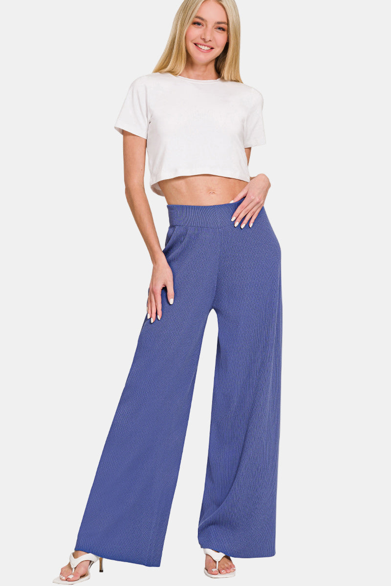Viscose Sweater Short Sleeve Top & Pants Set / DK GREEN
