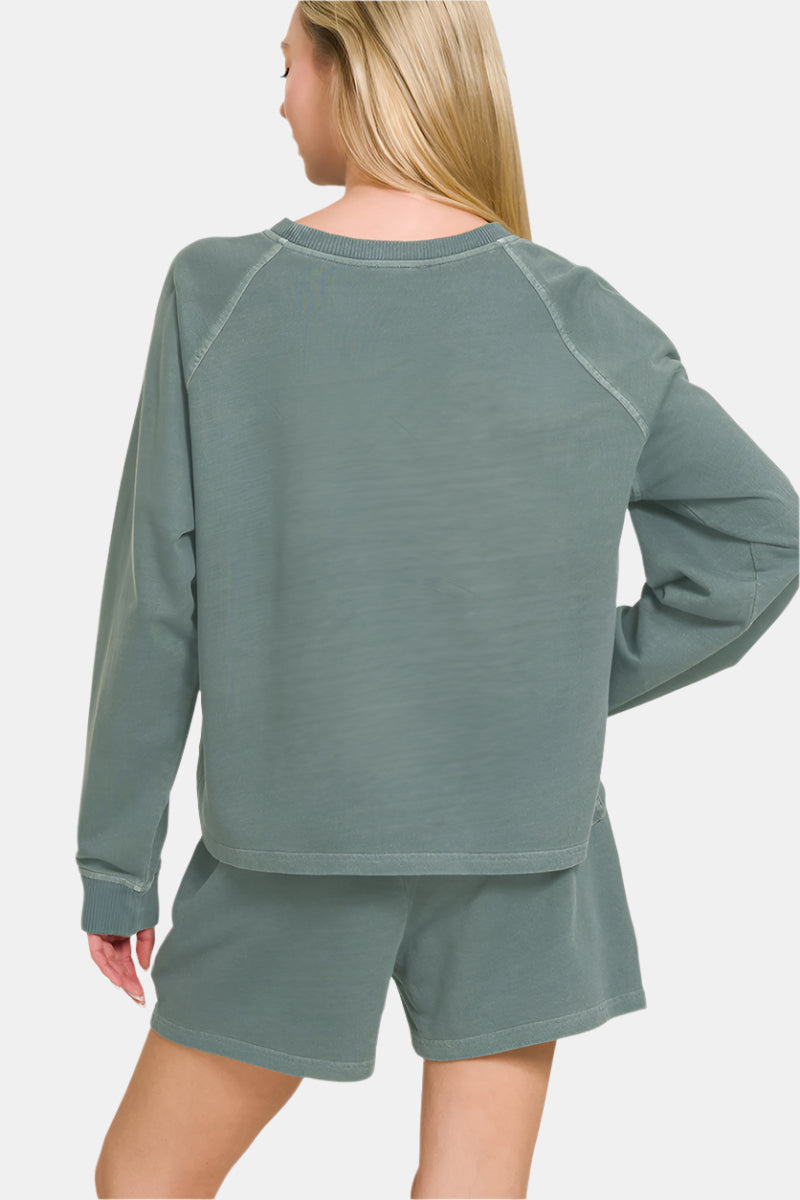 French Terry Pigment Dye + Enzyme Wash Pullover & Short Set / BLACK