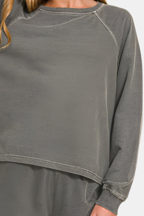French Terry Pigment Dye + Enzyme Wash Pullover & Short Set / BLACK