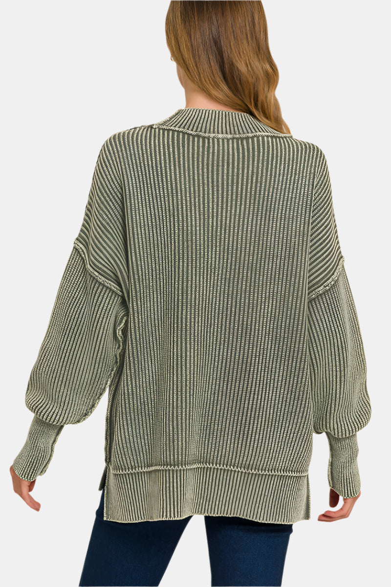 Washed Side Slit Oversized Sweater / DUSTY BLUE
