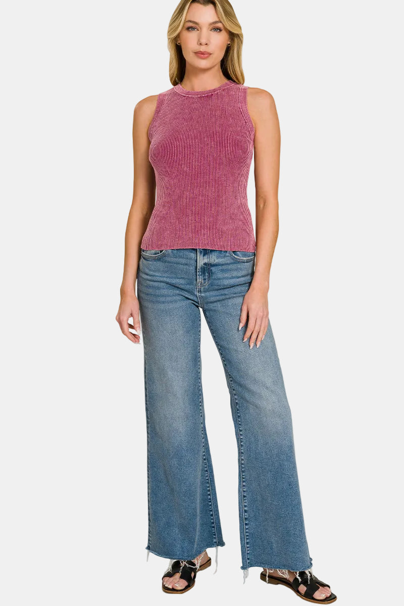 Washed Ribbed Sweater Tank Top / SLEET