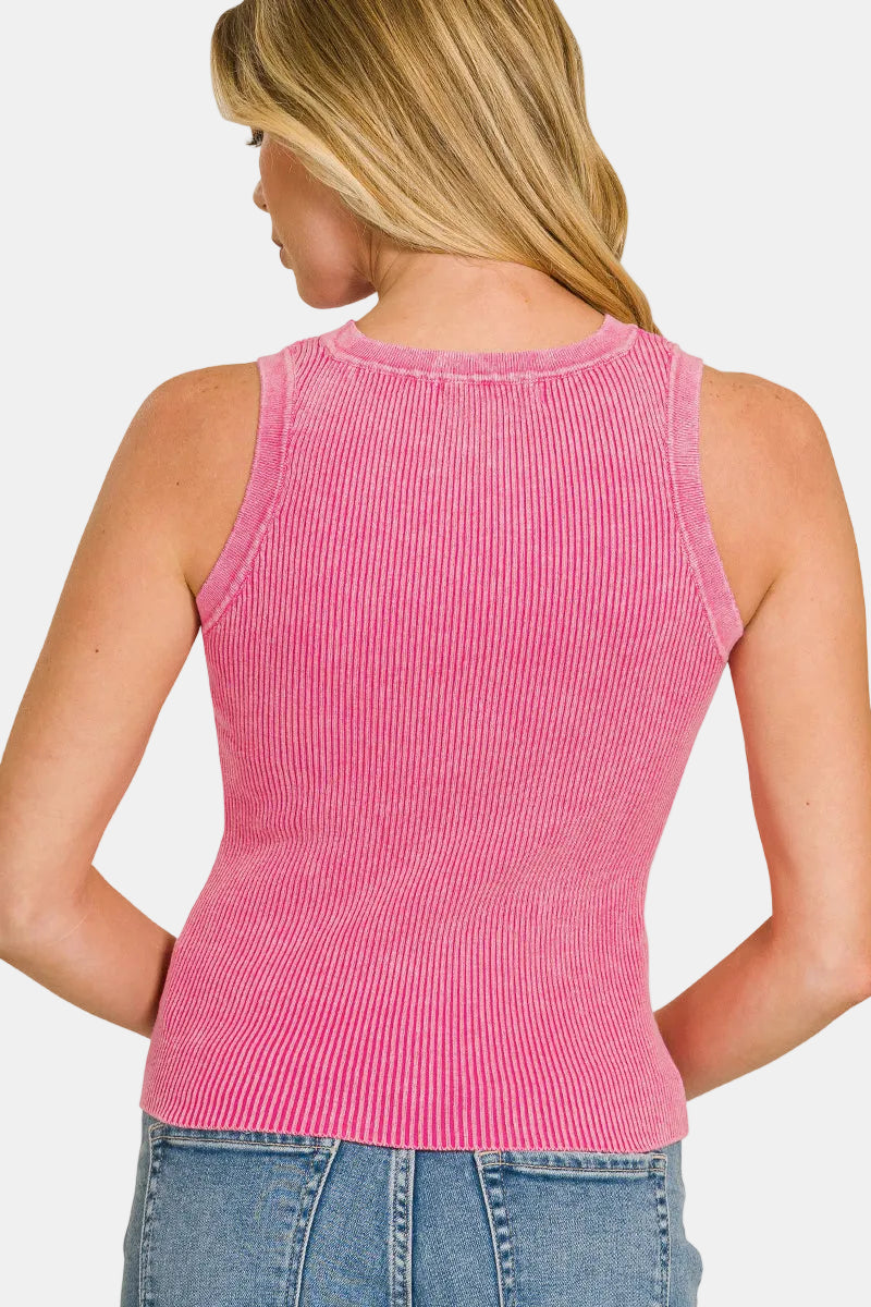 Washed Ribbed Sweater Tank Top / SLEET