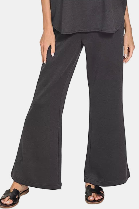 Scuba Curved Hem Top & Pants Set / BLACK