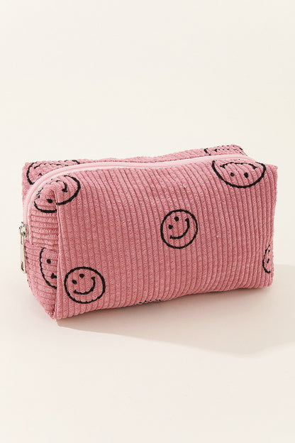 Smiley Face Corduroy Cosmetic Pouch Bag