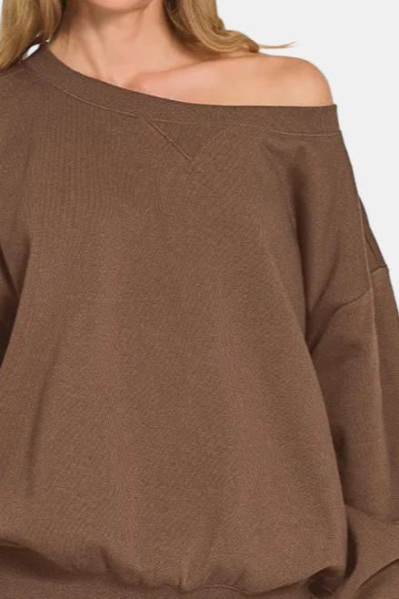 Fleece Boat Neck Sweatshirt and Shorts Set / BROWN