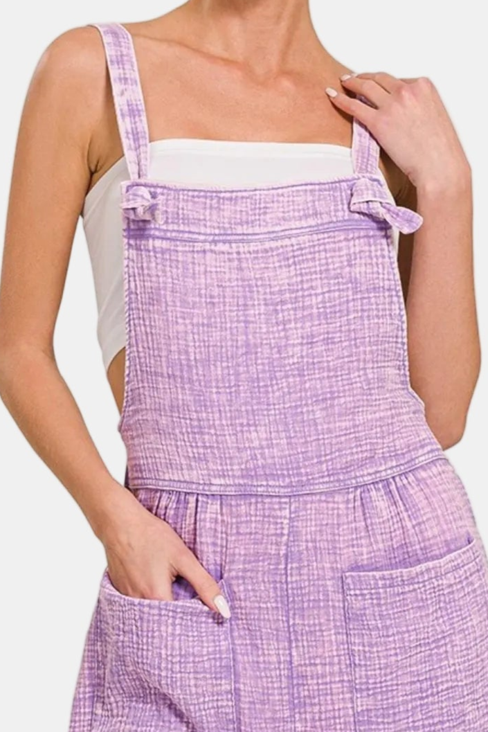 Woven Double Gauze Acid Washed Romper / LAVENDER