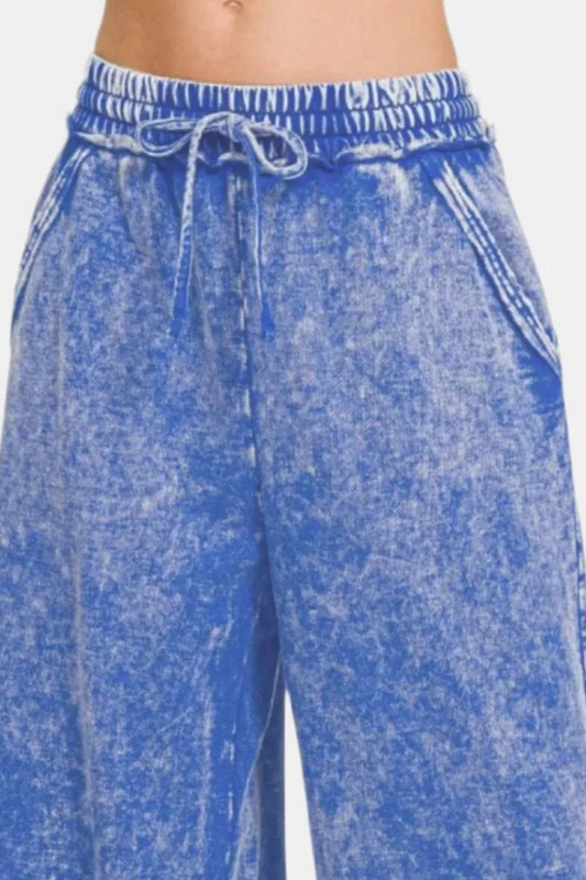 Washed French Terry Palazzo With Pockets / CLASSIC BLUE