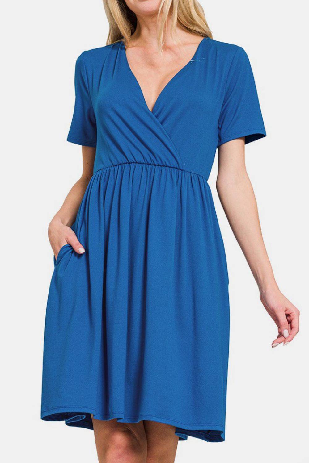 Brushed DTY Buttery Soft Fabric Surplice Dress