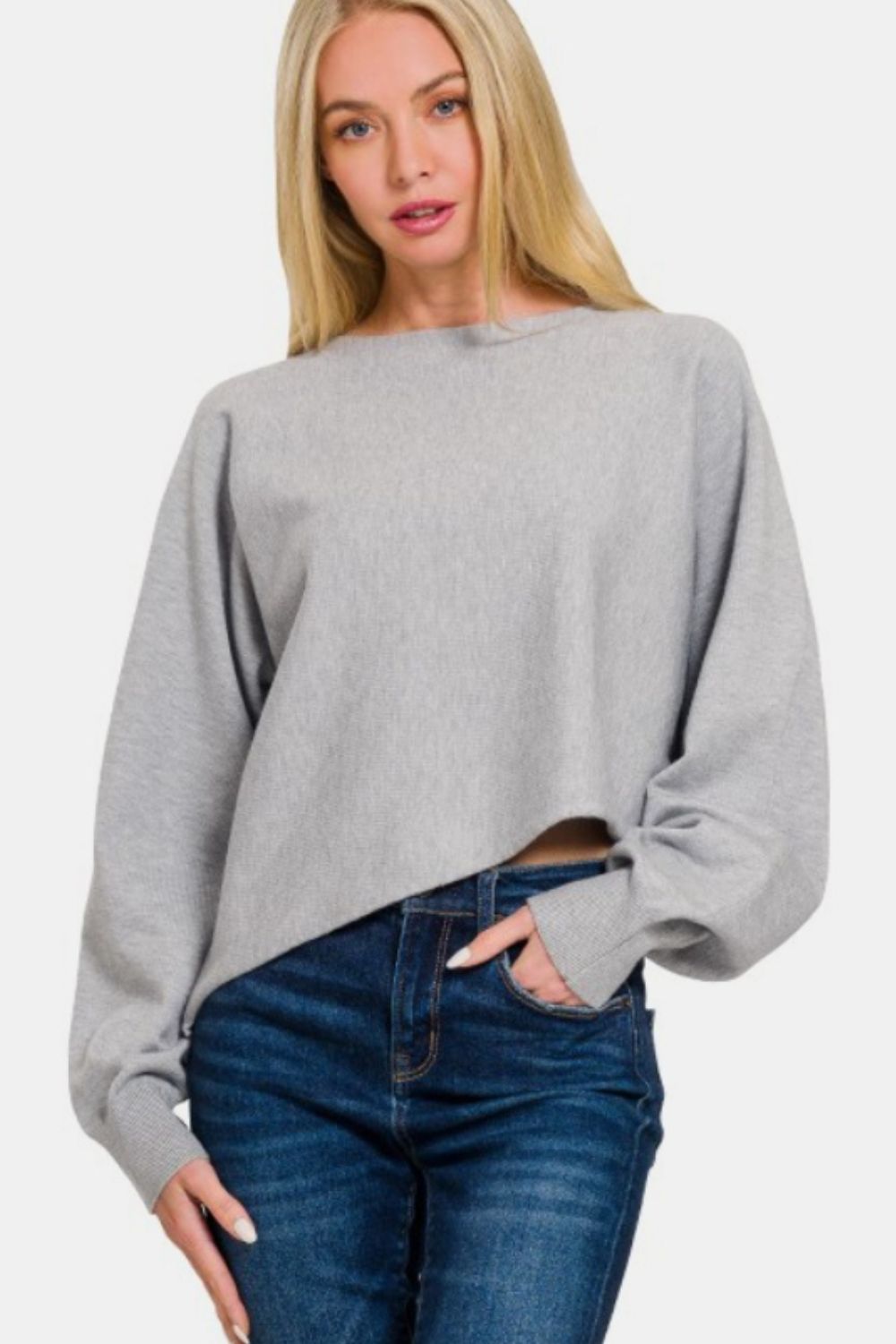 Viscose Asymmetric Hem and Sleeve Sweater