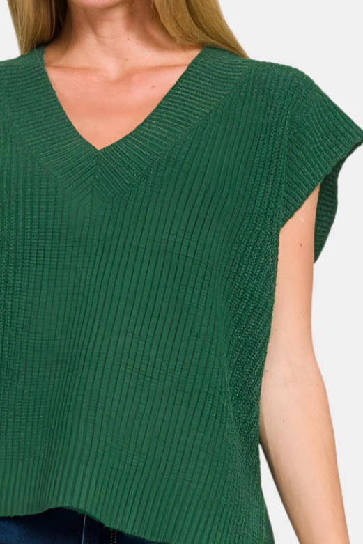 Oversized Sweater Vest with Side Slit / DK GREEN