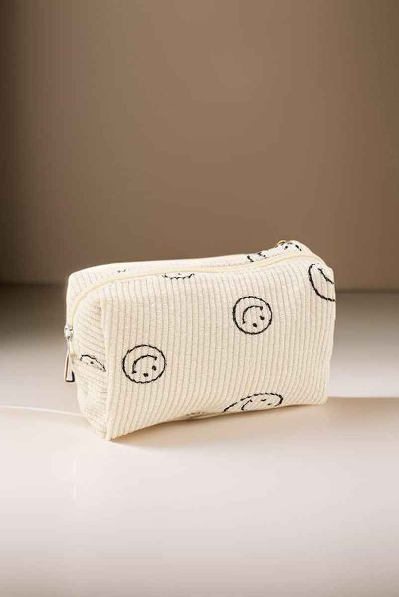 Smiley Face Corduroy Cosmetic Pouch Bag