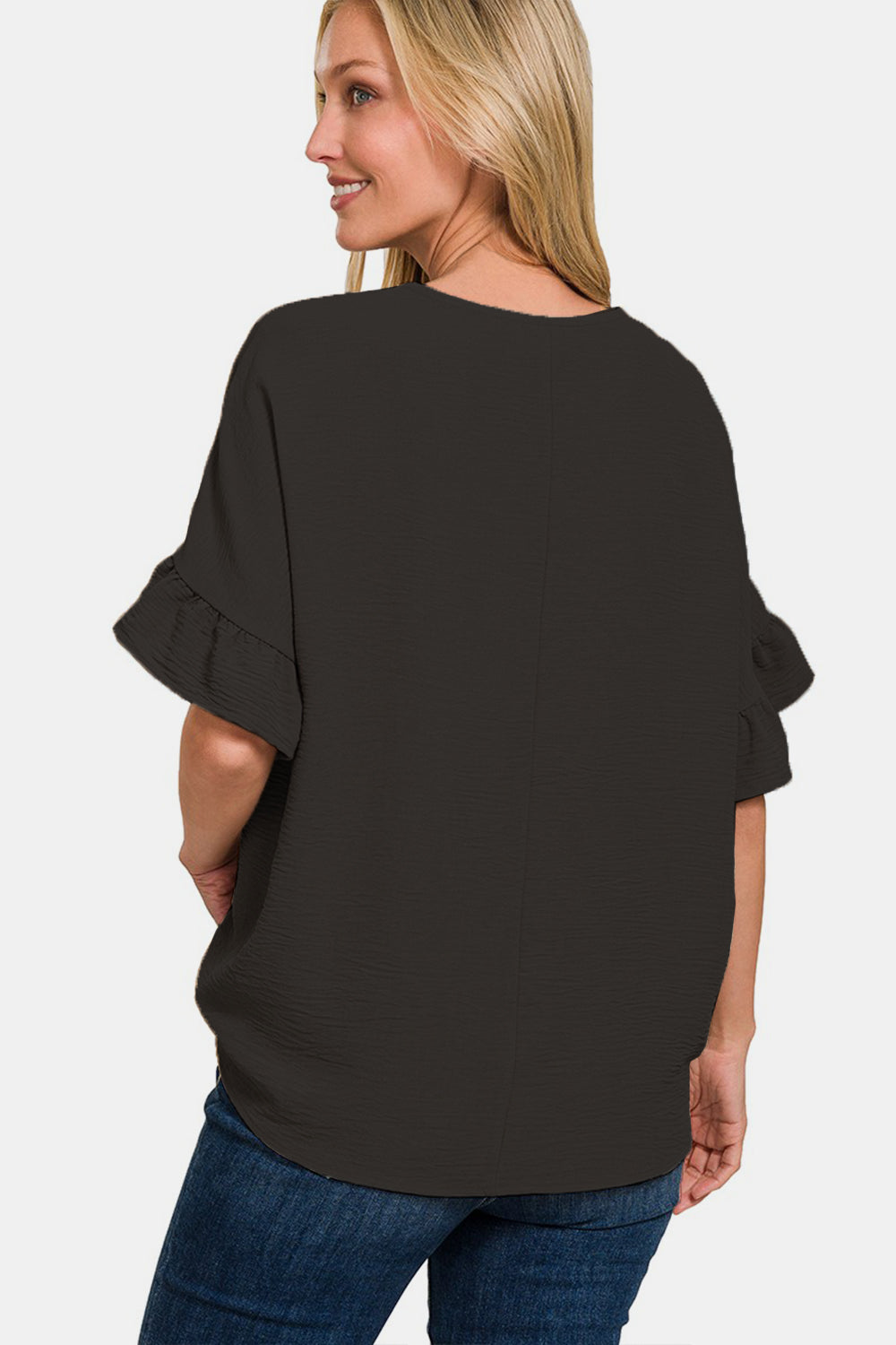 Woven Airflow Ruffle Sleeve Top