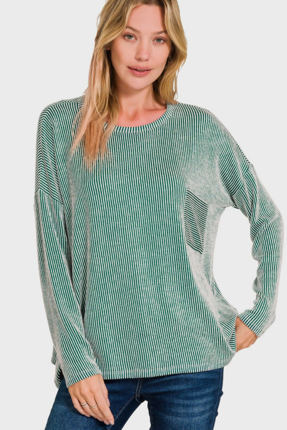 Ribbed Striped Oversized Long Sleeve Top