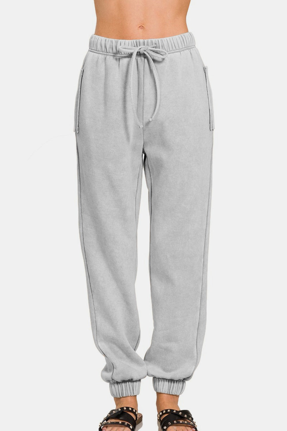 Acid Wash Fleece Sweatpants With Pockets