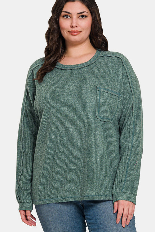 Brushed Ribbed Hacci Round Neck Sweater