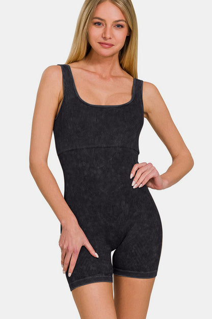 Washed Body-Contouring Fit Romper Onesie