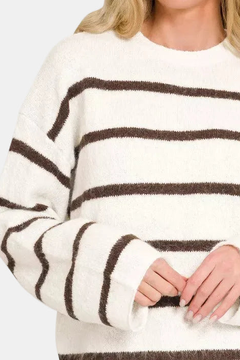 Wool Blend Striped Sweater / BROWN