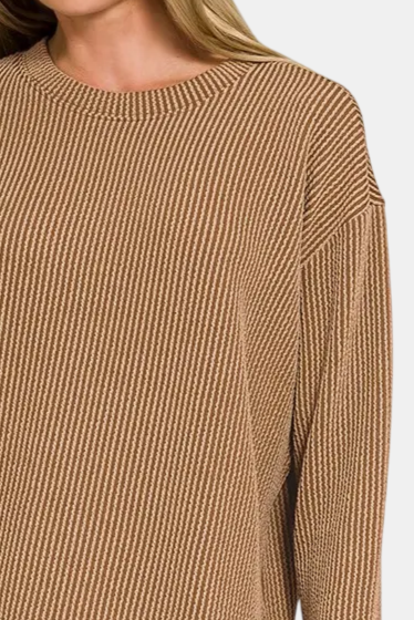 Raised Rib Long Sleeve Tee & Shorts Set / DEEP CAMEL