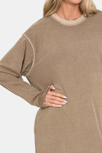 Soft Fleece Pigment Dye Sweatshirt Dress / MOCHA