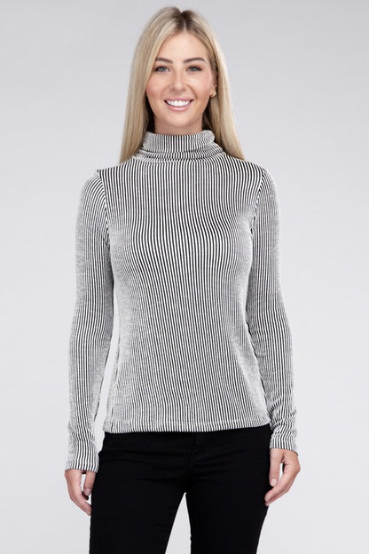 Ribbed Turtle Neck Long Sleeve Top