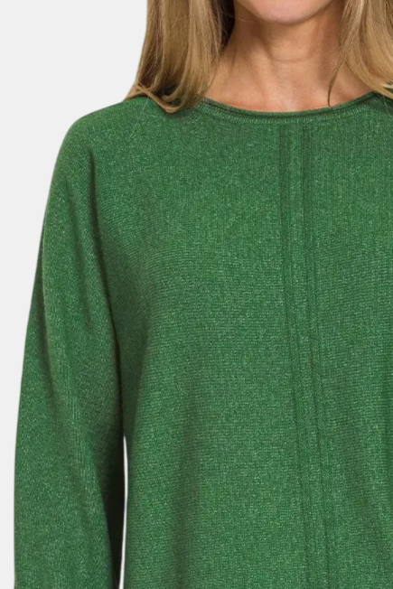 Viscose Front Seam Round-Neck Sweater / H DK GREEN