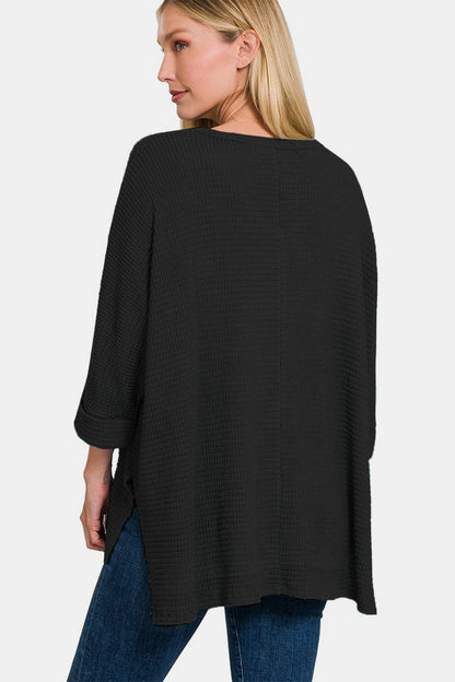 3/4 Sleeve V-Neck Jacquard Sweater