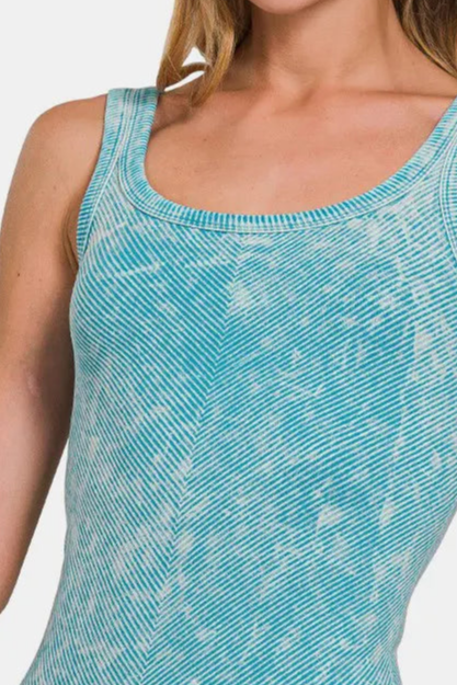 Stone Washed Ribbed Seamless Tank Top / ICE BLUE