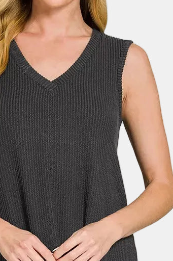 Raised Rib Sleeveless Mini Dress / BLACK