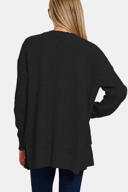 Low Gauge Waffle Open Cardigan Sweater